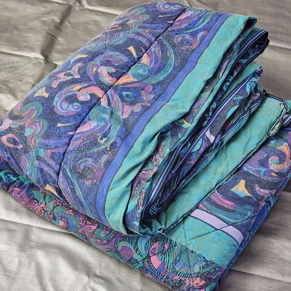 Bill Blass For Springmaid Full Bedspread Vintage 80-90s Marbled Jewel Comforter